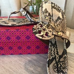 Tory Burch Miller snakeskin flip flops